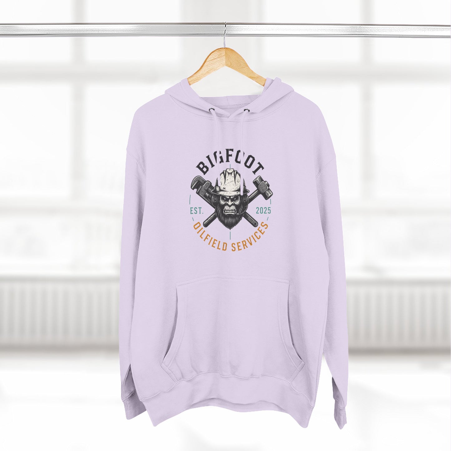 Bigfoot Oilfield Services Hoodie — Vintage Skull & Crossed Hammers Fleece Pullover