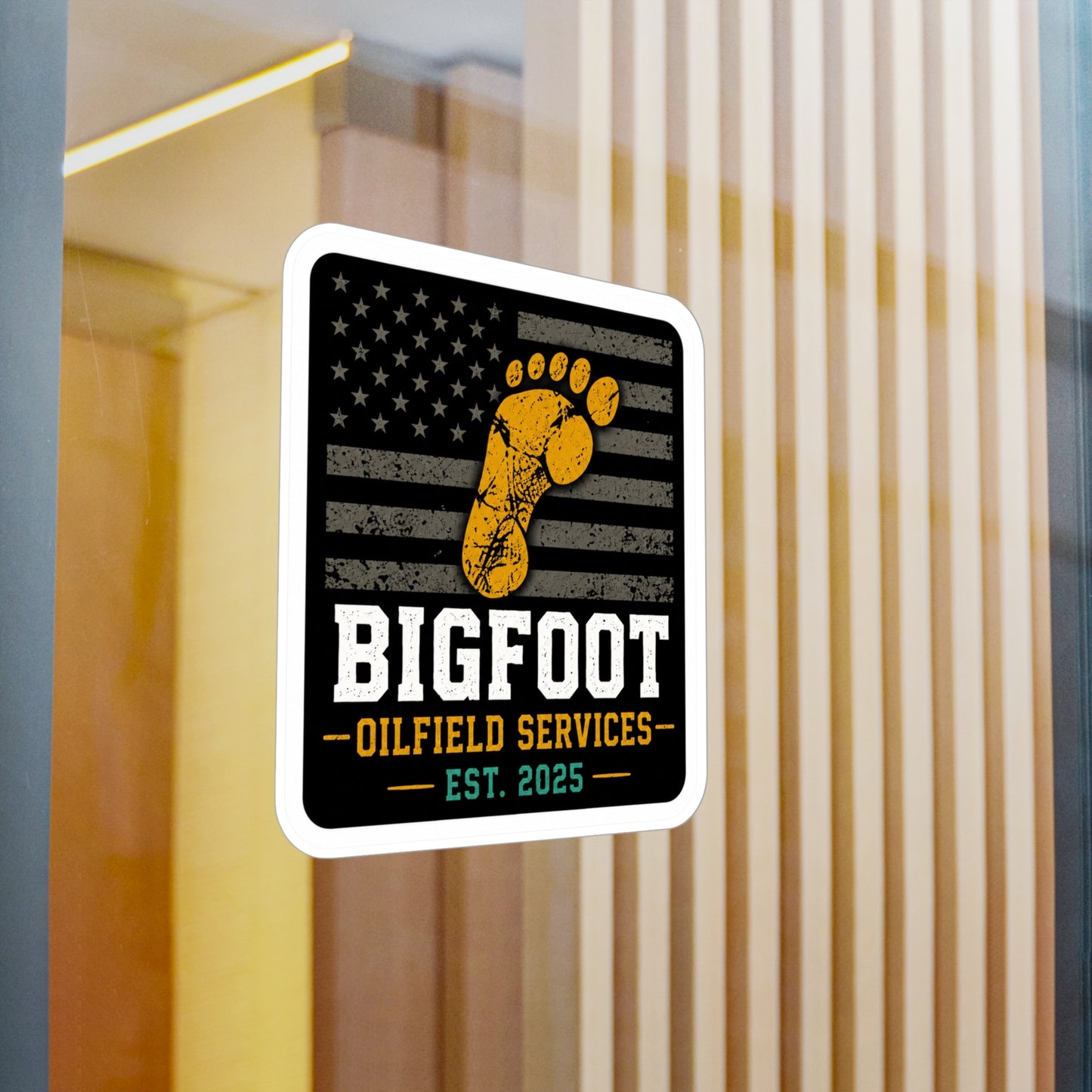 Bigfoot Oilfield Services - Vinyl Sticker — Vintage American Flag Footprint Design (Est. 2025)