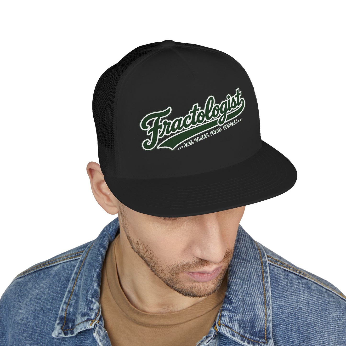 “Fractologist” Retro Script Mesh Snapback Hat (Eat. Sleep. Frac. Repeat.)