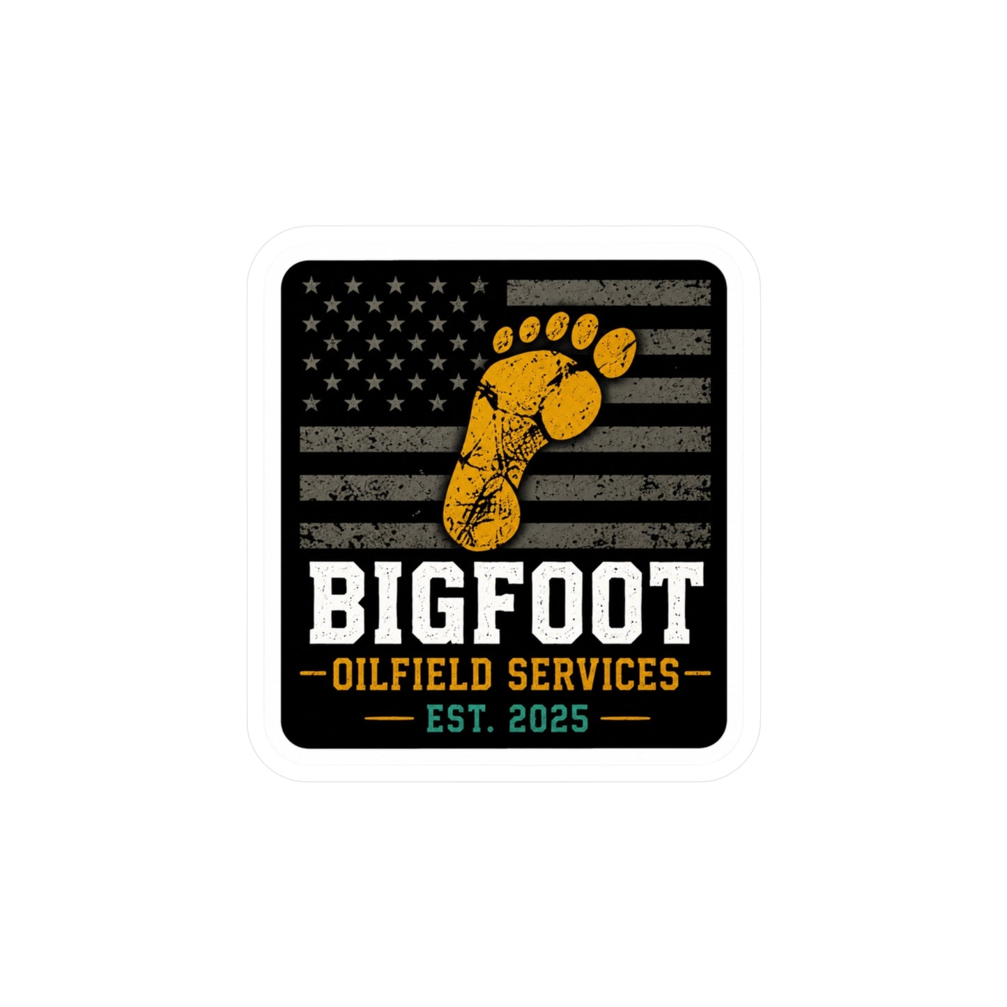 Bigfoot Oilfield Services - Vinyl Sticker — Vintage American Flag Footprint Design (Est. 2025)