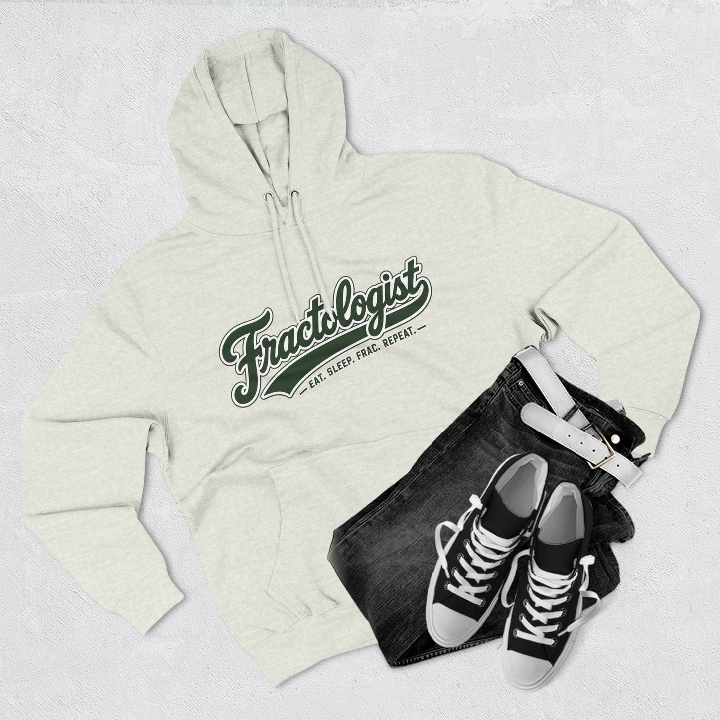 Fractologist Hoodie - Retro Script ‘Eat. Sleep. Frac. Repeat.’ Fleece Pullover