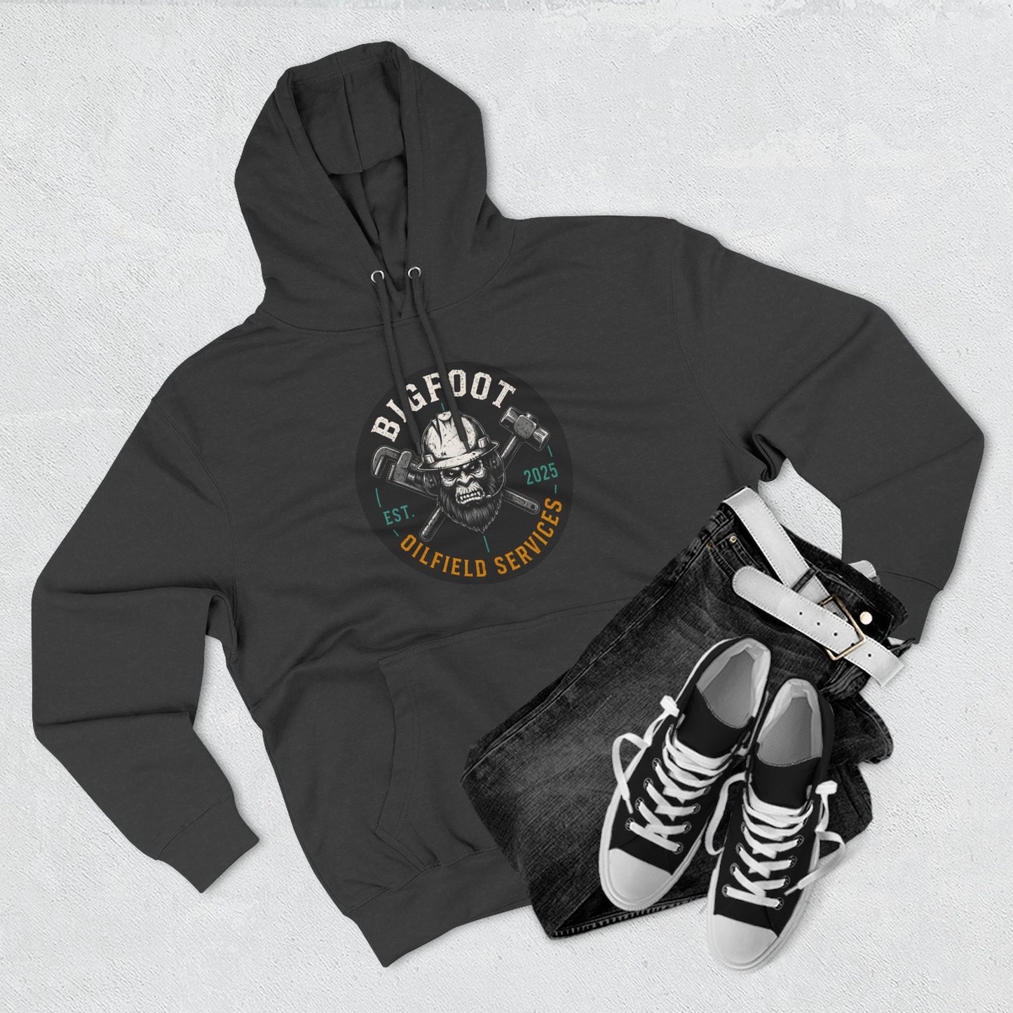 Bigfoot Oilfield Services Hoodie – Vintage Sasquatch Logo Fleece Pullover