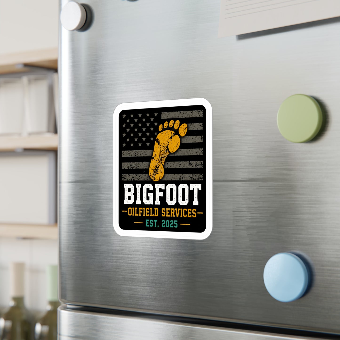 Bigfoot Oilfield Services - Vinyl Sticker — Vintage American Flag Footprint Design (Est. 2025)