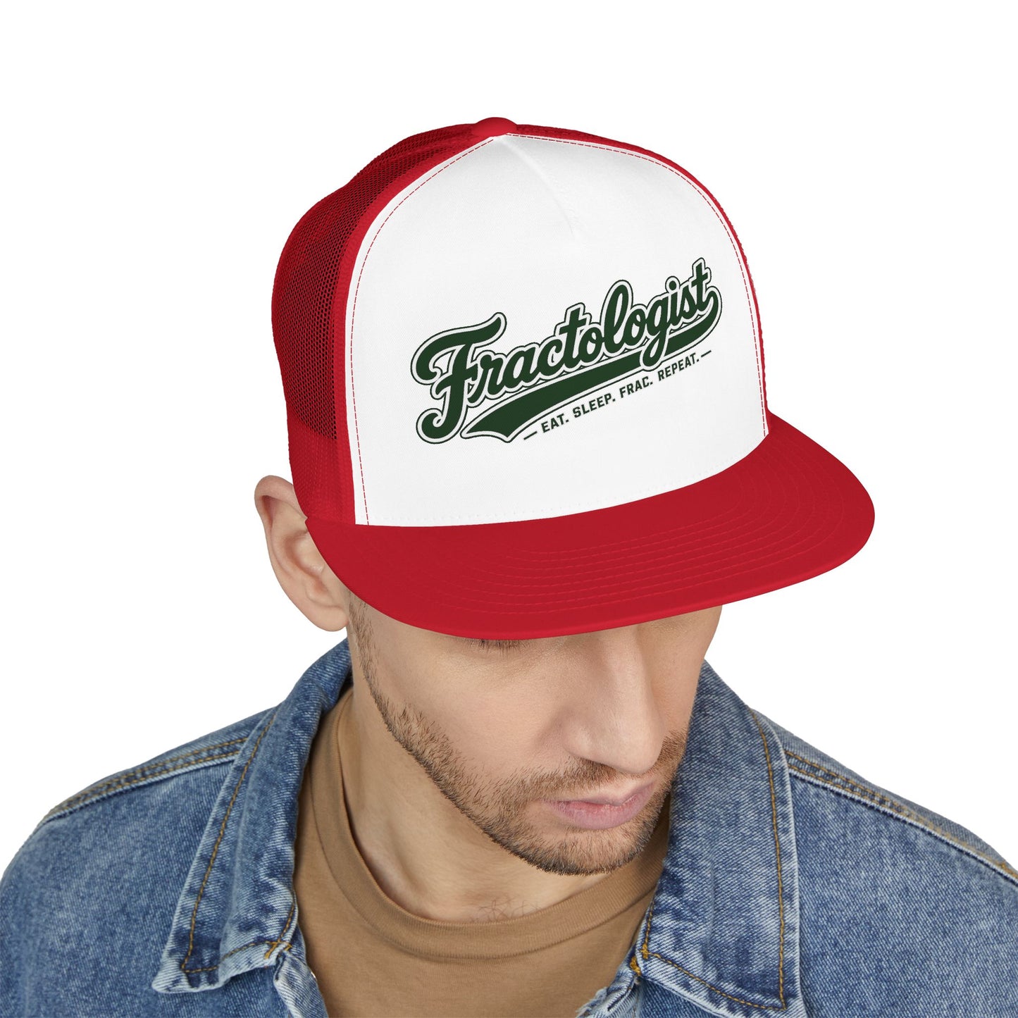 “Fractologist” Retro Script Mesh Snapback Hat (Eat. Sleep. Frac. Repeat.)