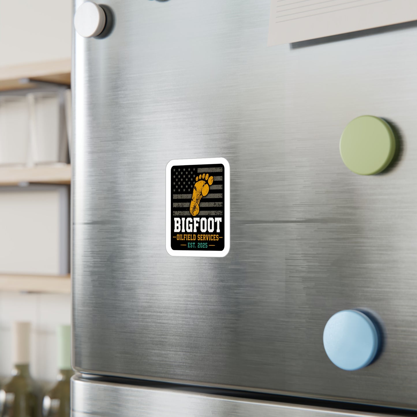 Bigfoot Oilfield Services - Vinyl Sticker — Vintage American Flag Footprint Design (Est. 2025)