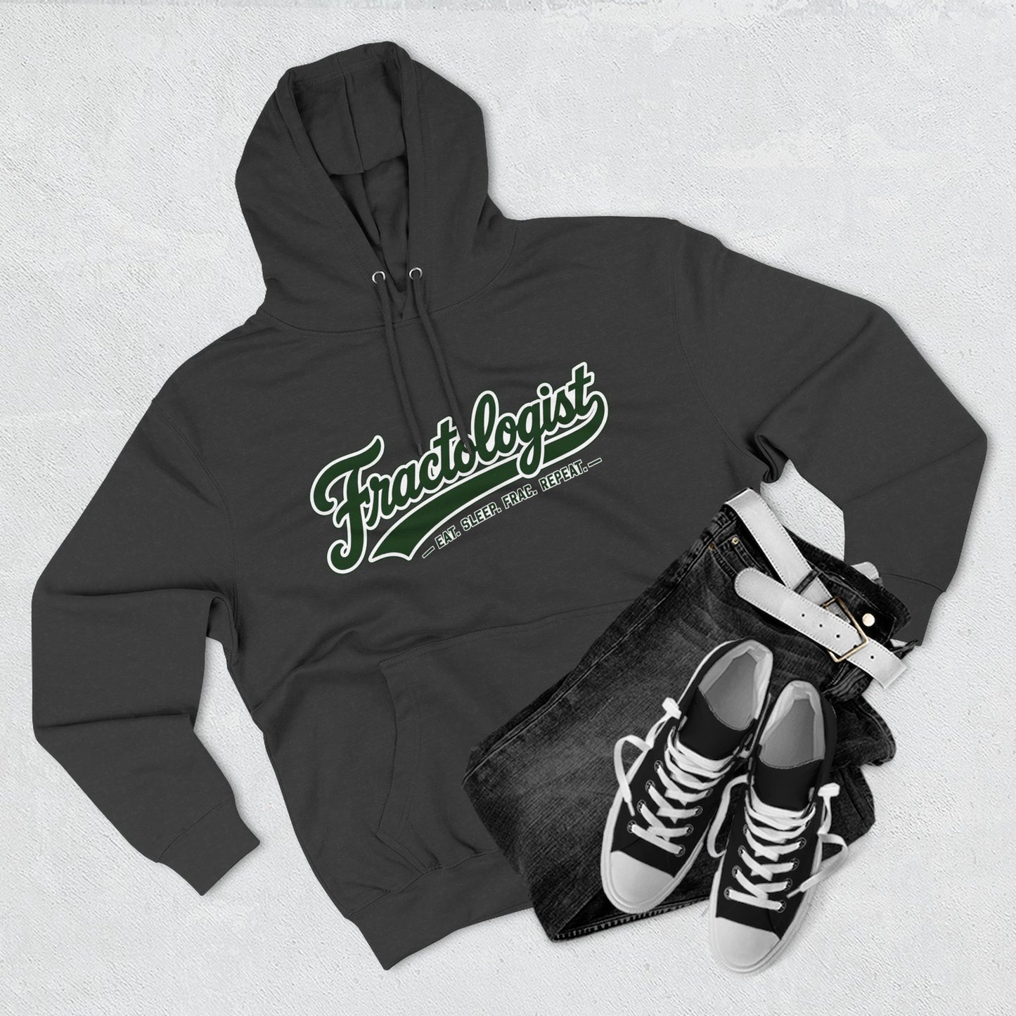Fractologist Hoodie - Retro Script ‘Eat. Sleep. Frac. Repeat.’ Fleece Pullover