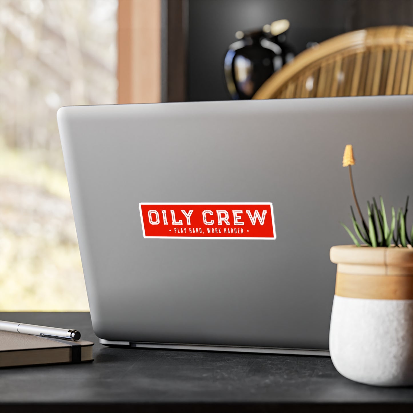 Oily Crew Vinyl Sticker — "Play Hard, Work Harder"