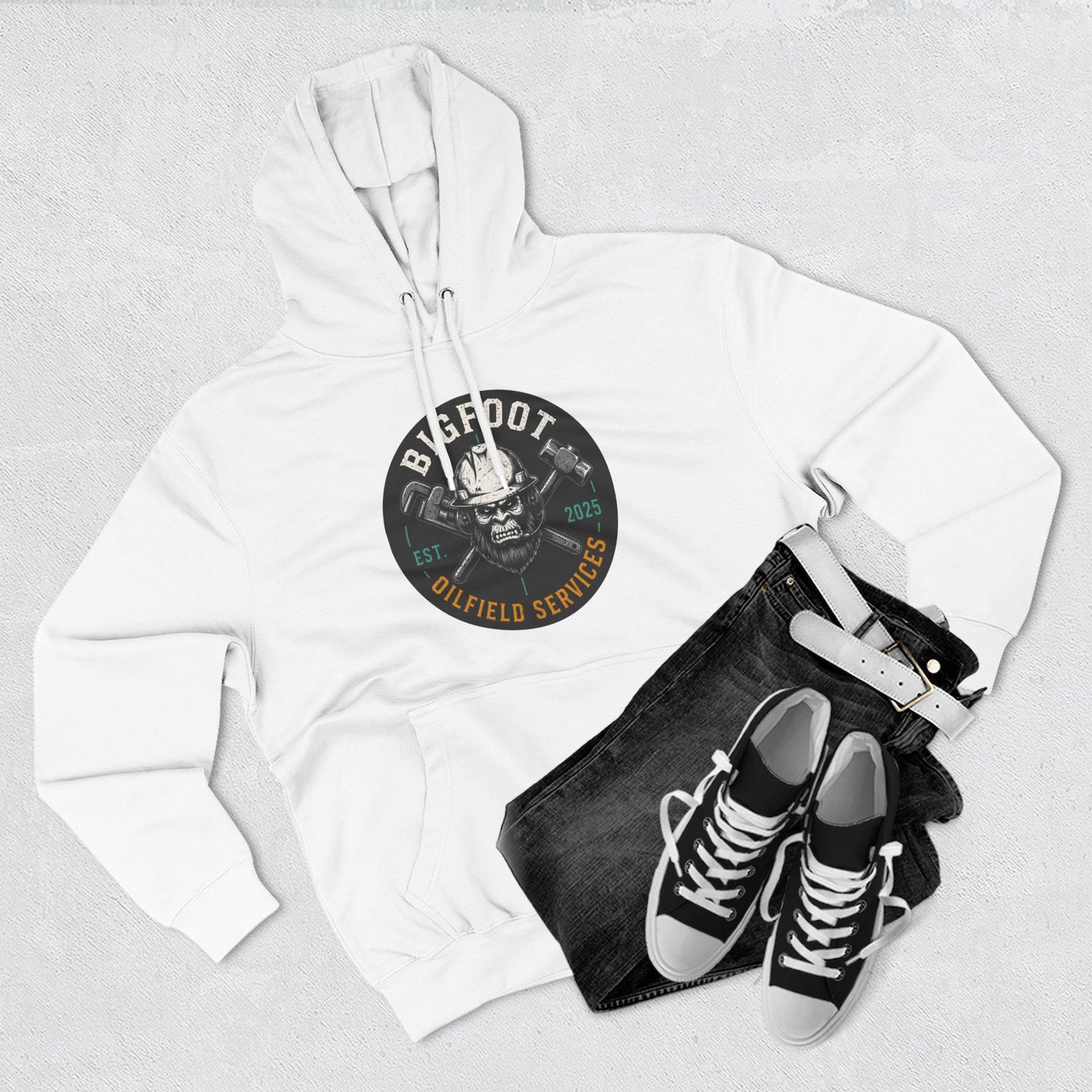 Bigfoot Oilfield Services Hoodie – Vintage Sasquatch Logo Fleece Pullover