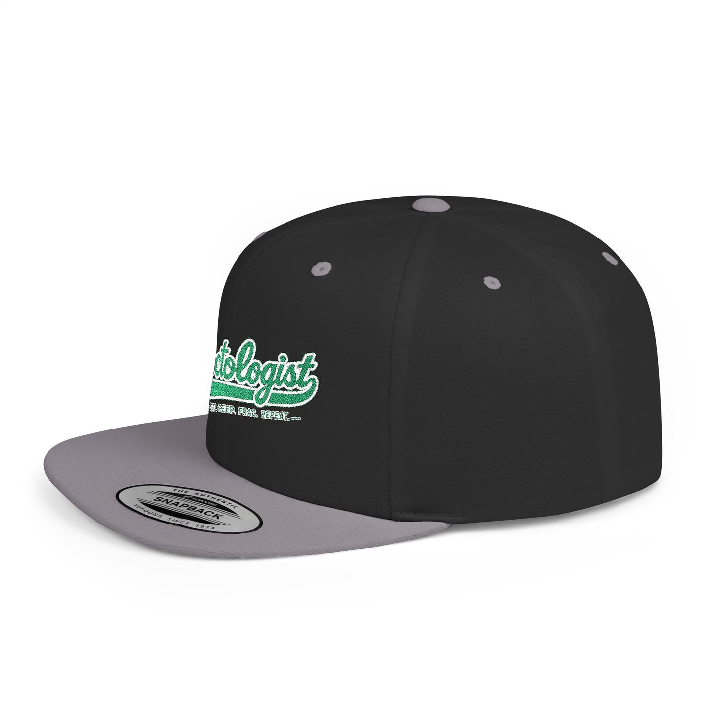 Fractologist Snapback Hat — Retro Script Flat-Bill Baseball Cap
