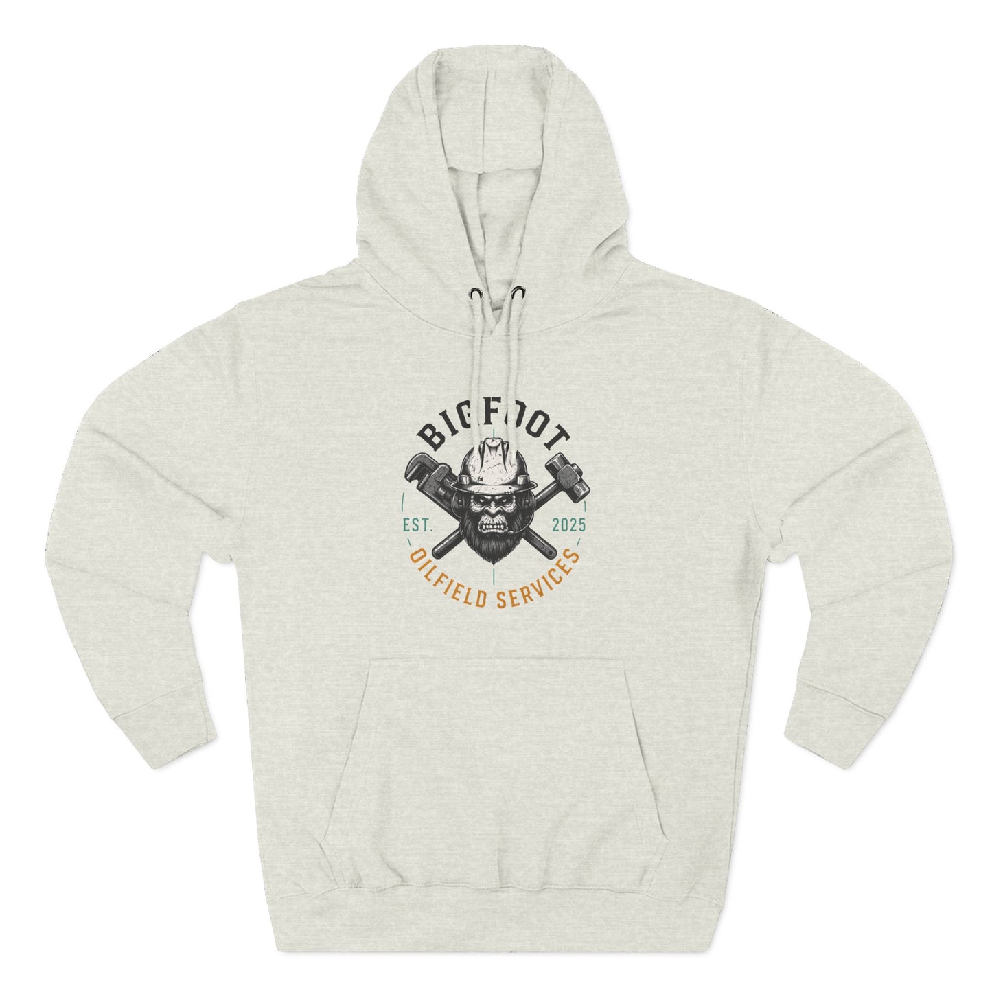 Bigfoot Oilfield Services Hoodie — Vintage Skull & Crossed Hammers Fleece Pullover