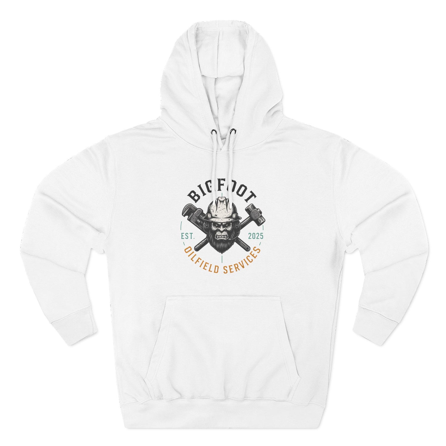 Bigfoot Oilfield Services Hoodie — Vintage Skull & Crossed Hammers Fleece Pullover
