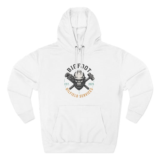 Bigfoot Oilfield Services Hoodie — Vintage Skull & Crossed Hammers Fleece Pullover