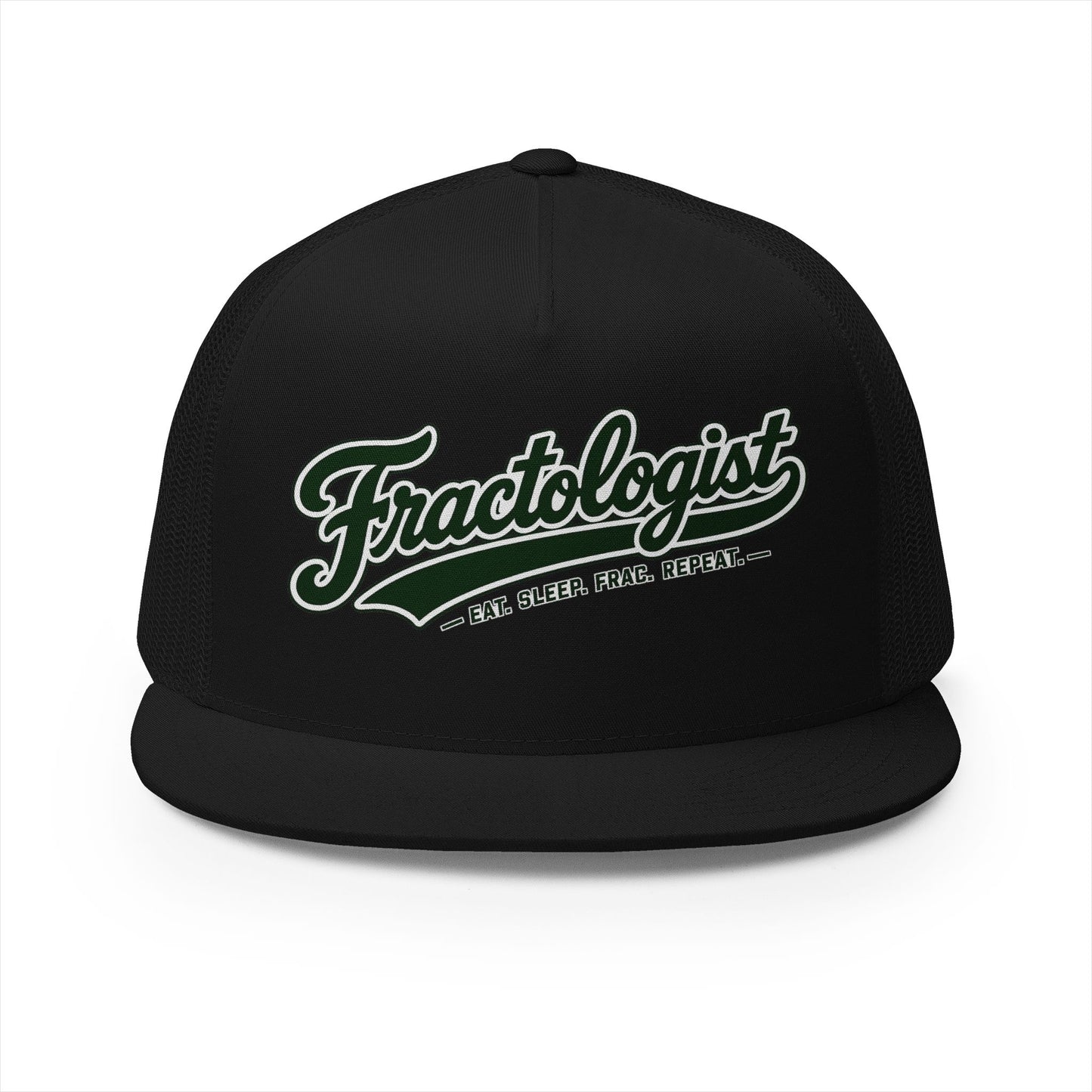 “Fractologist” Retro Script Mesh Snapback Hat (Eat. Sleep. Frac. Repeat.)