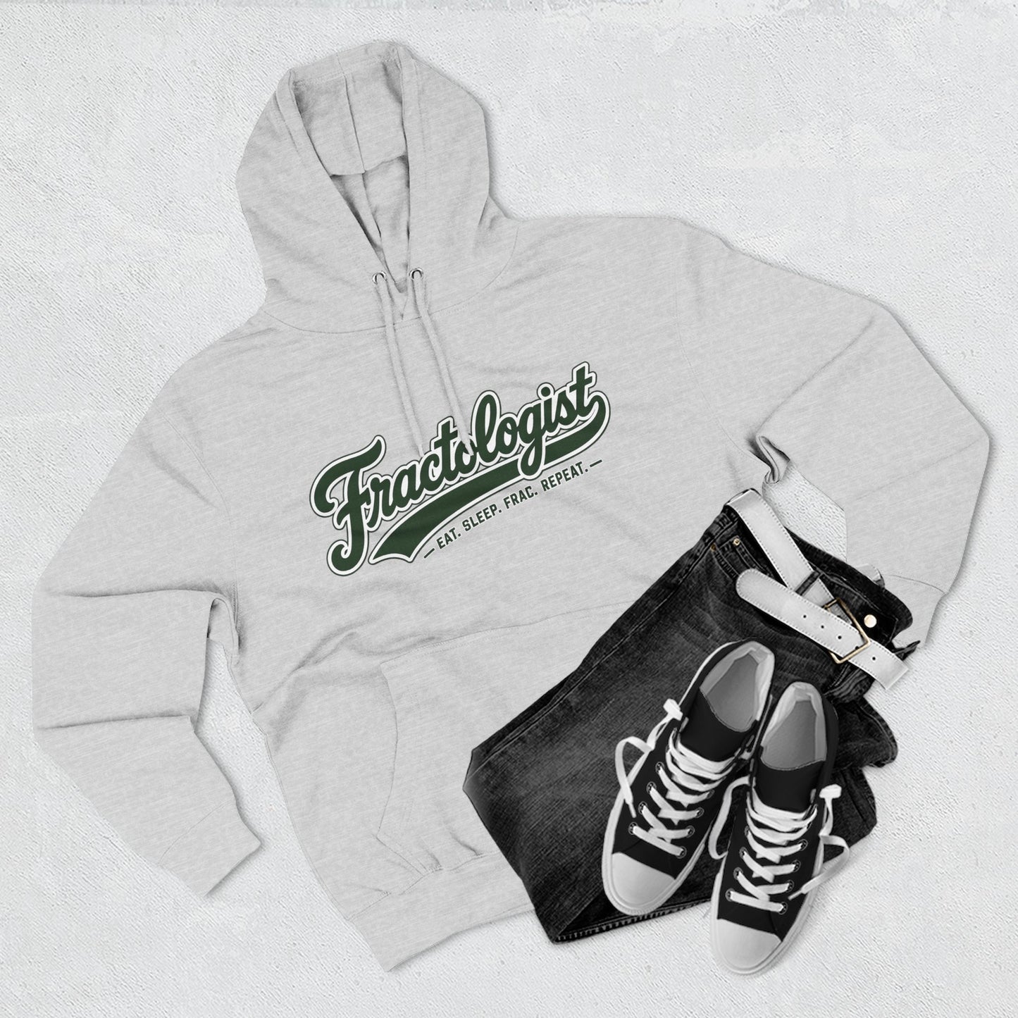 Fractologist Hoodie - Retro Script ‘Eat. Sleep. Frac. Repeat.’ Fleece Pullover