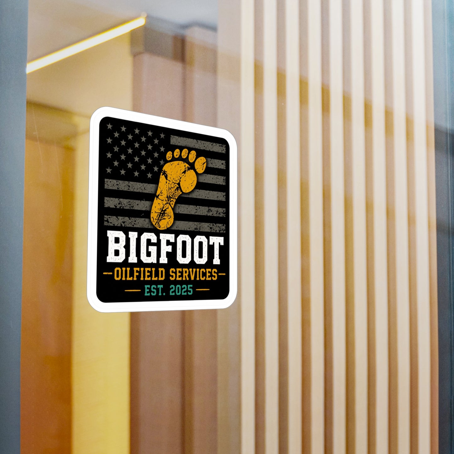 Bigfoot Oilfield Services - Vinyl Sticker — Vintage American Flag Footprint Design (Est. 2025)