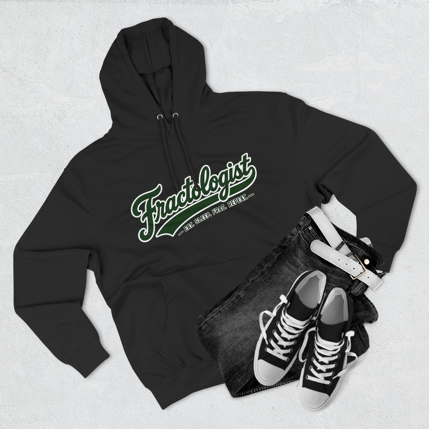 Fractologist Hoodie - Retro Script ‘Eat. Sleep. Frac. Repeat.’ Fleece Pullover