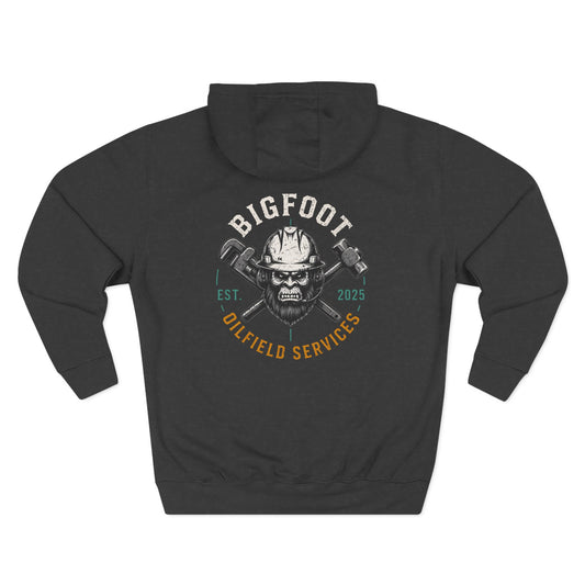 Bigfoot Oilfield Services Hoodie — Retro Skull Hardhat Logo Fleece Pullover