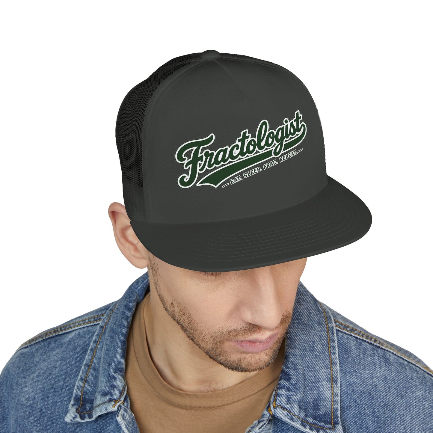 “Fractologist” Retro Script Mesh Snapback Hat (Eat. Sleep. Frac. Repeat.)