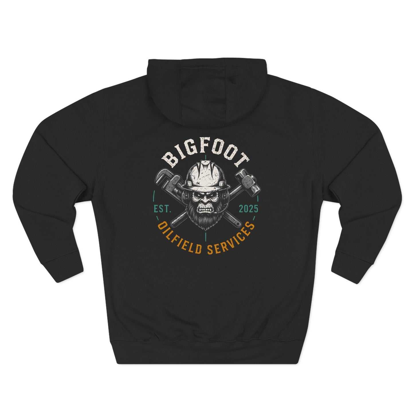 Bigfoot Oilfield Services Hoodie — Retro Skull Hardhat Logo Fleece Pullover