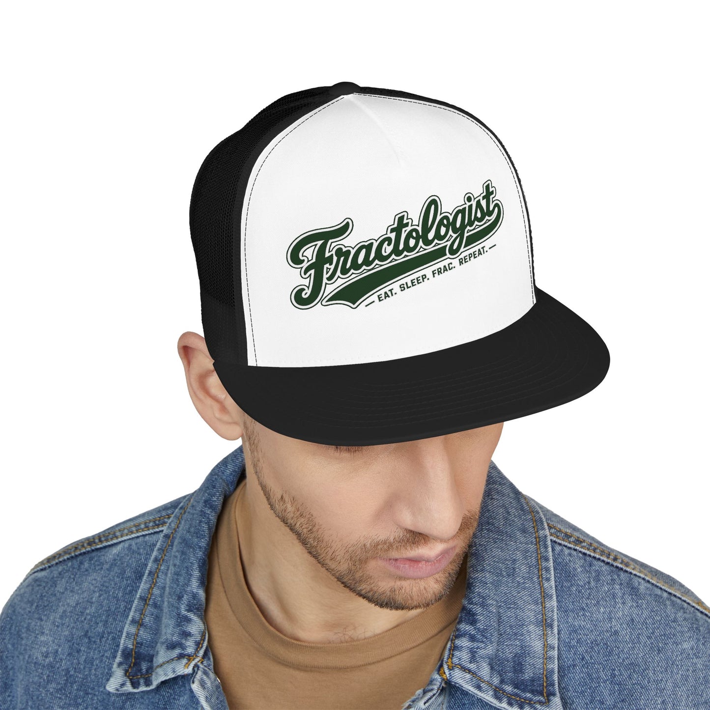 “Fractologist” Retro Script Mesh Snapback Hat (Eat. Sleep. Frac. Repeat.)