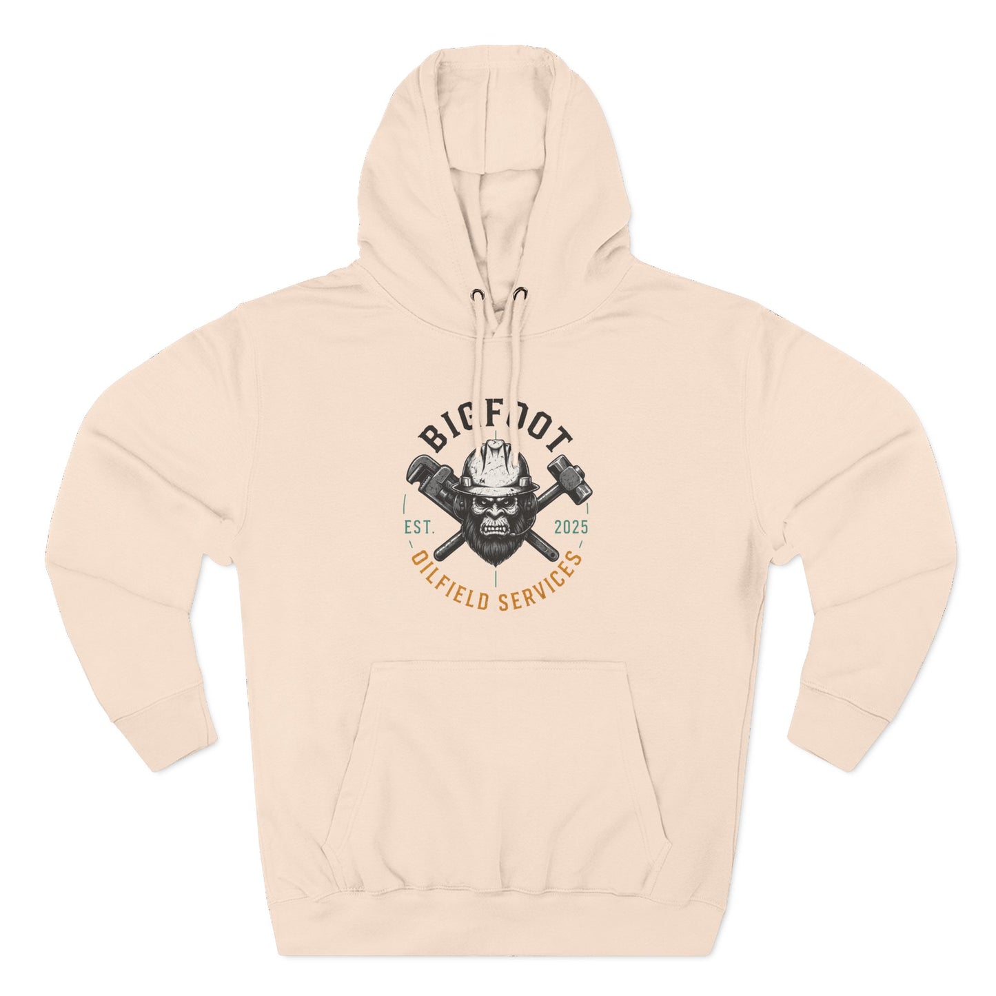 Bigfoot Oilfield Services Hoodie — Vintage Skull & Crossed Hammers Fleece Pullover