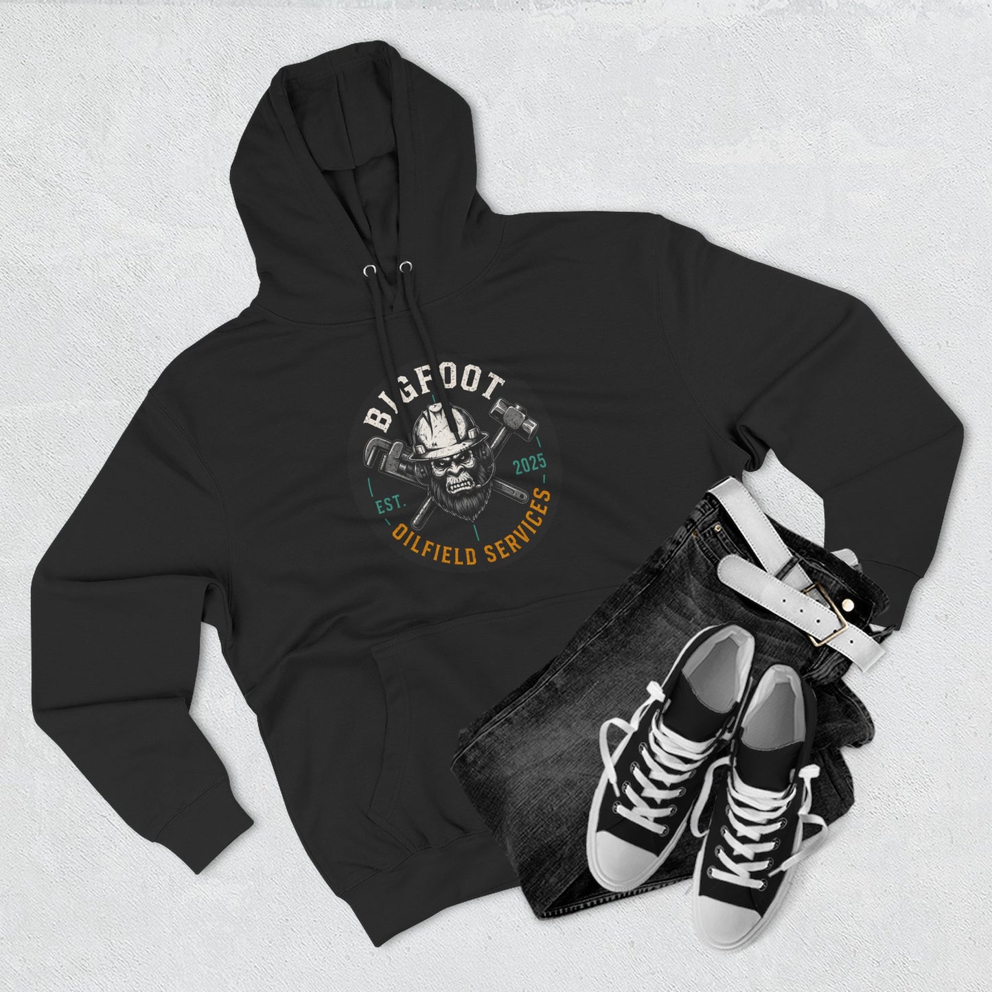 Bigfoot Oilfield Services Hoodie – Vintage Sasquatch Logo Fleece Pullover