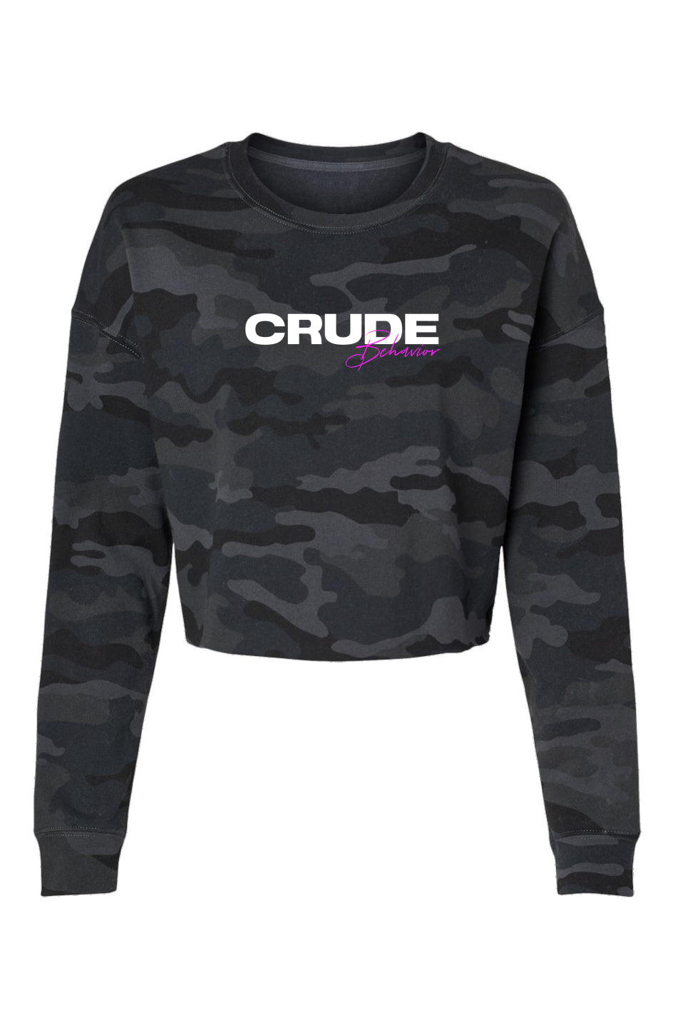 Crude Behavior Lightweight Camo Cropped Crew