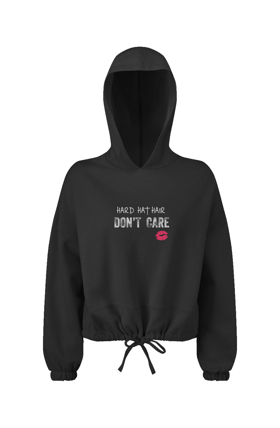 Hard Hat Hair Don't Care Ladies' Cropped Oversize Hooded Sweatshirt