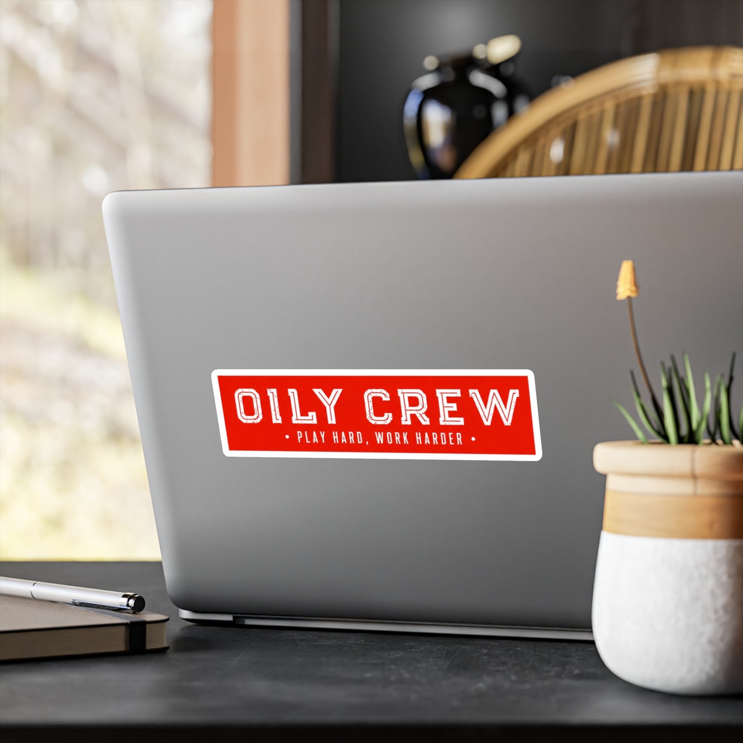 Oily Crew Vinyl Sticker — "Play Hard, Work Harder"