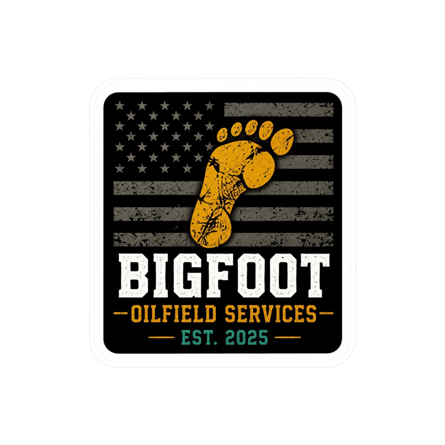 Bigfoot Oilfield Services - Vinyl Sticker — Vintage American Flag Footprint Design (Est. 2025)