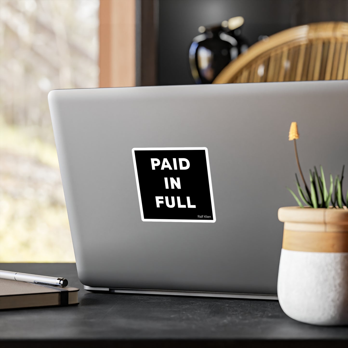 Paid In Full Vinyl Sticker — Bold Black Square Kiss-Cut Decal