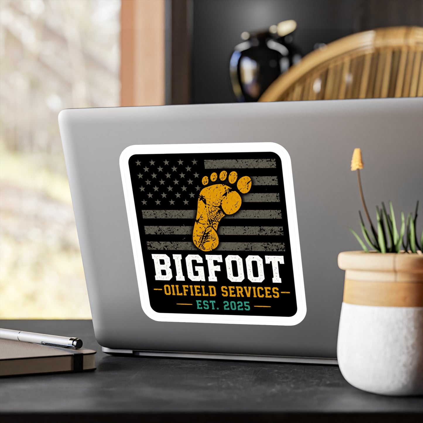 Bigfoot Oilfield Services - Vinyl Sticker — Vintage American Flag Footprint Design (Est. 2025)