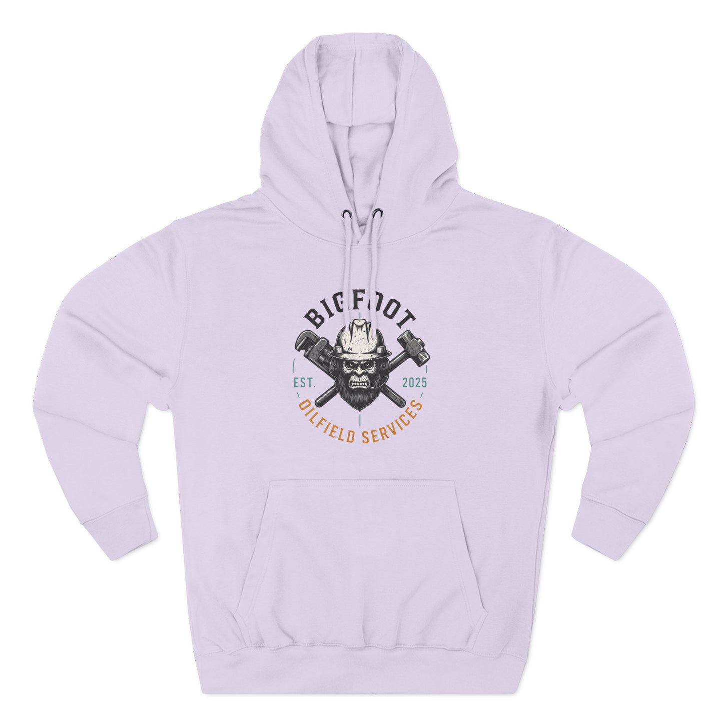 Bigfoot Oilfield Services Hoodie — Vintage Skull & Crossed Hammers Fleece Pullover
