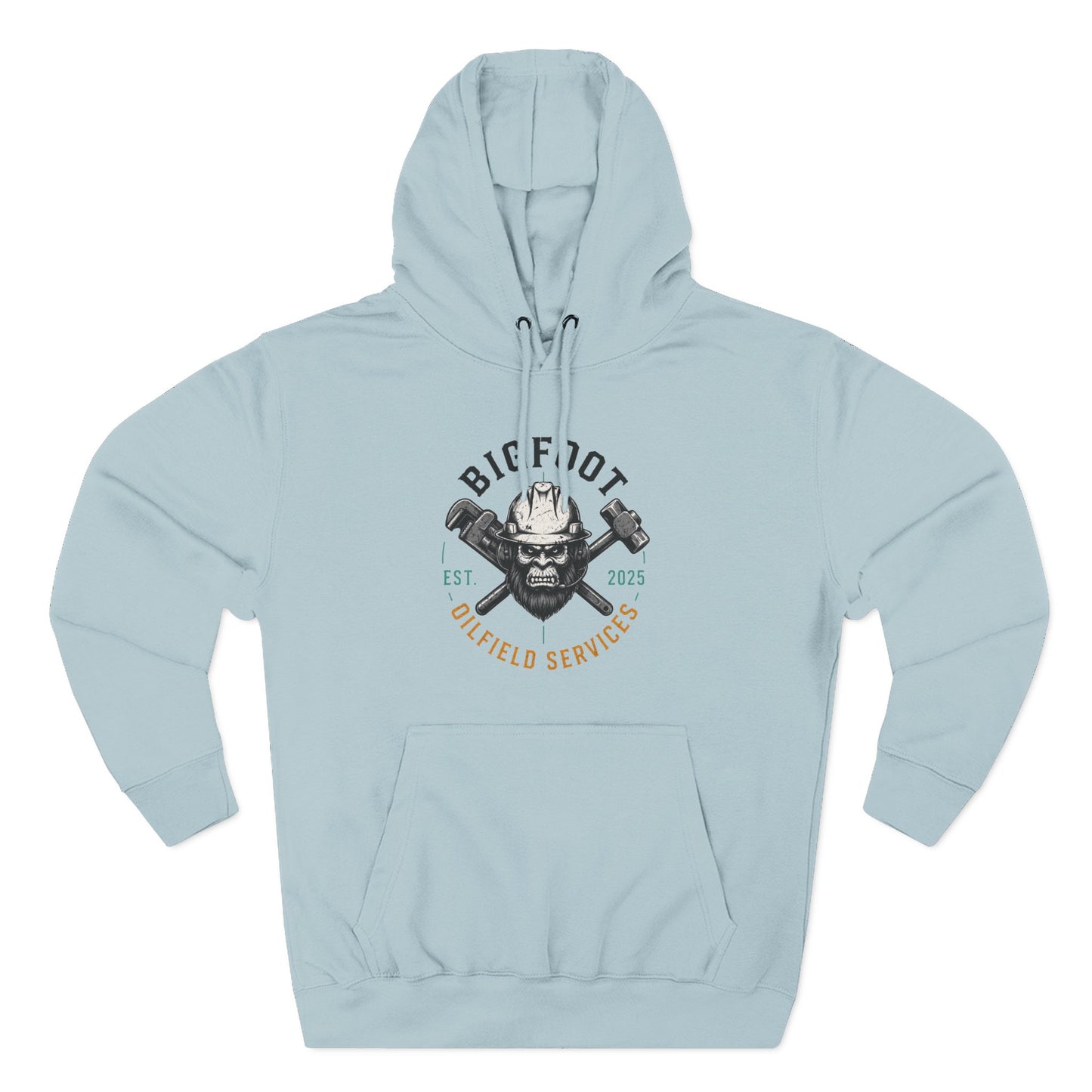 Bigfoot Oilfield Services Hoodie — Vintage Skull & Crossed Hammers Fleece Pullover