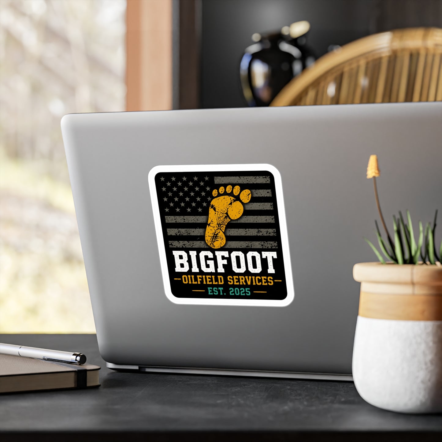 Bigfoot Oilfield Services - Vinyl Sticker — Vintage American Flag Footprint Design (Est. 2025)