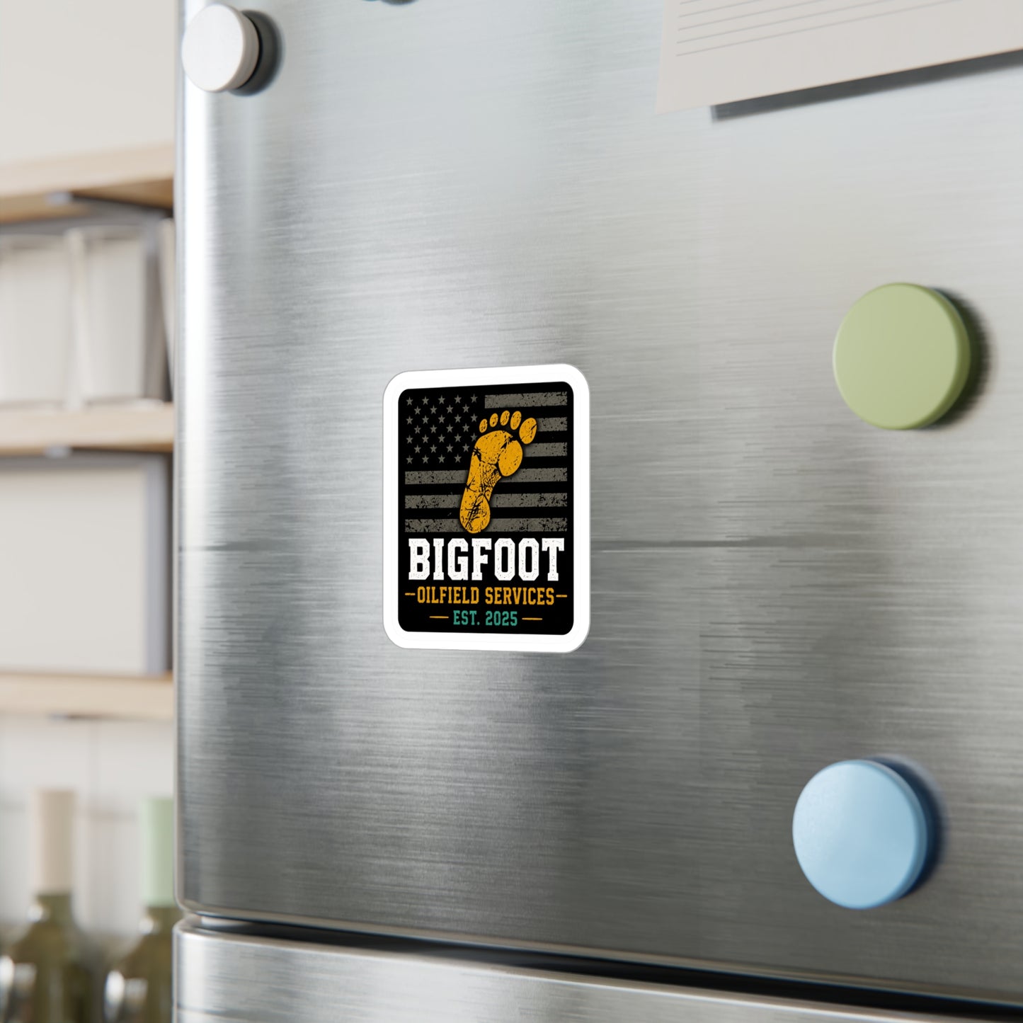 Bigfoot Oilfield Services - Vinyl Sticker — Vintage American Flag Footprint Design (Est. 2025)