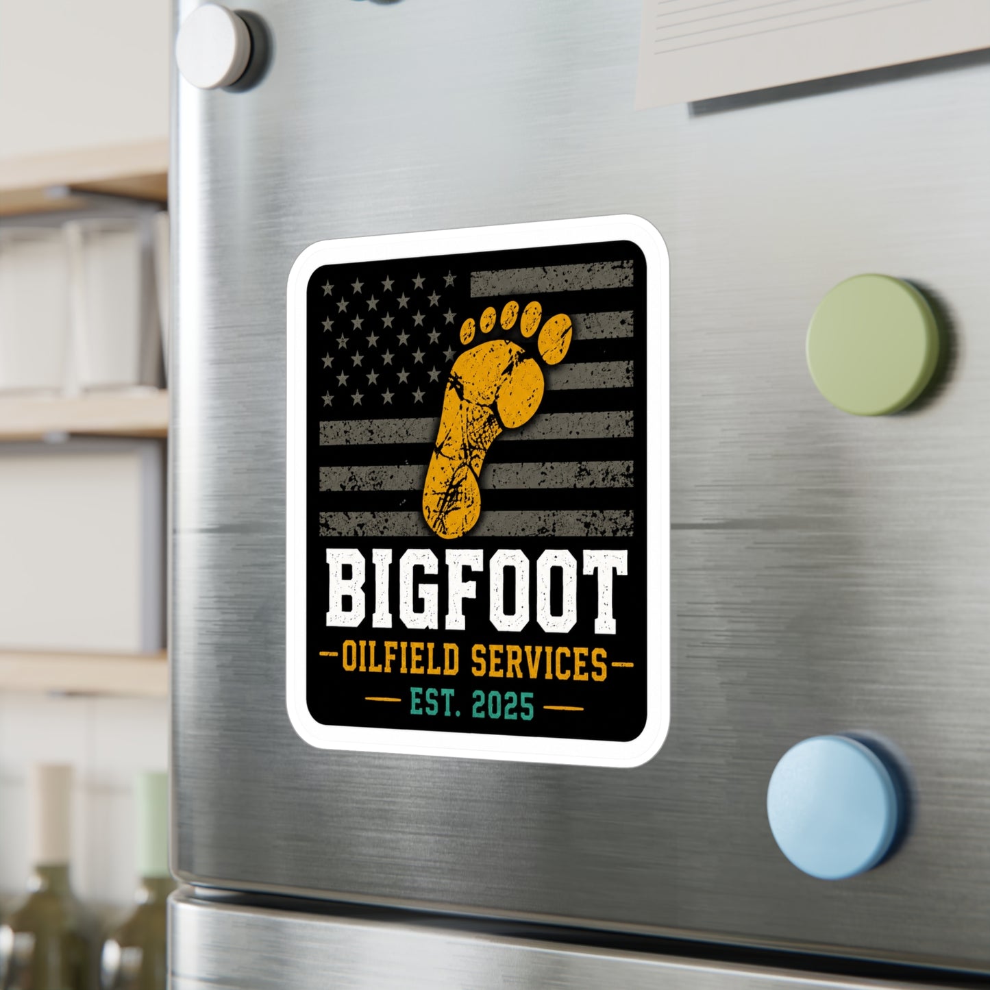 Bigfoot Oilfield Services - Vinyl Sticker — Vintage American Flag Footprint Design (Est. 2025)