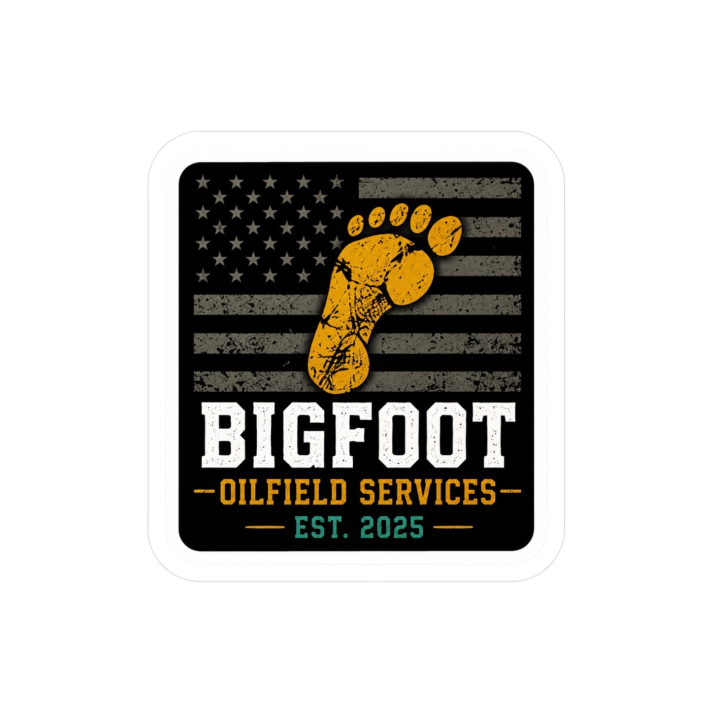 Bigfoot Oilfield Services - Vinyl Sticker — Vintage American Flag Footprint Design (Est. 2025)