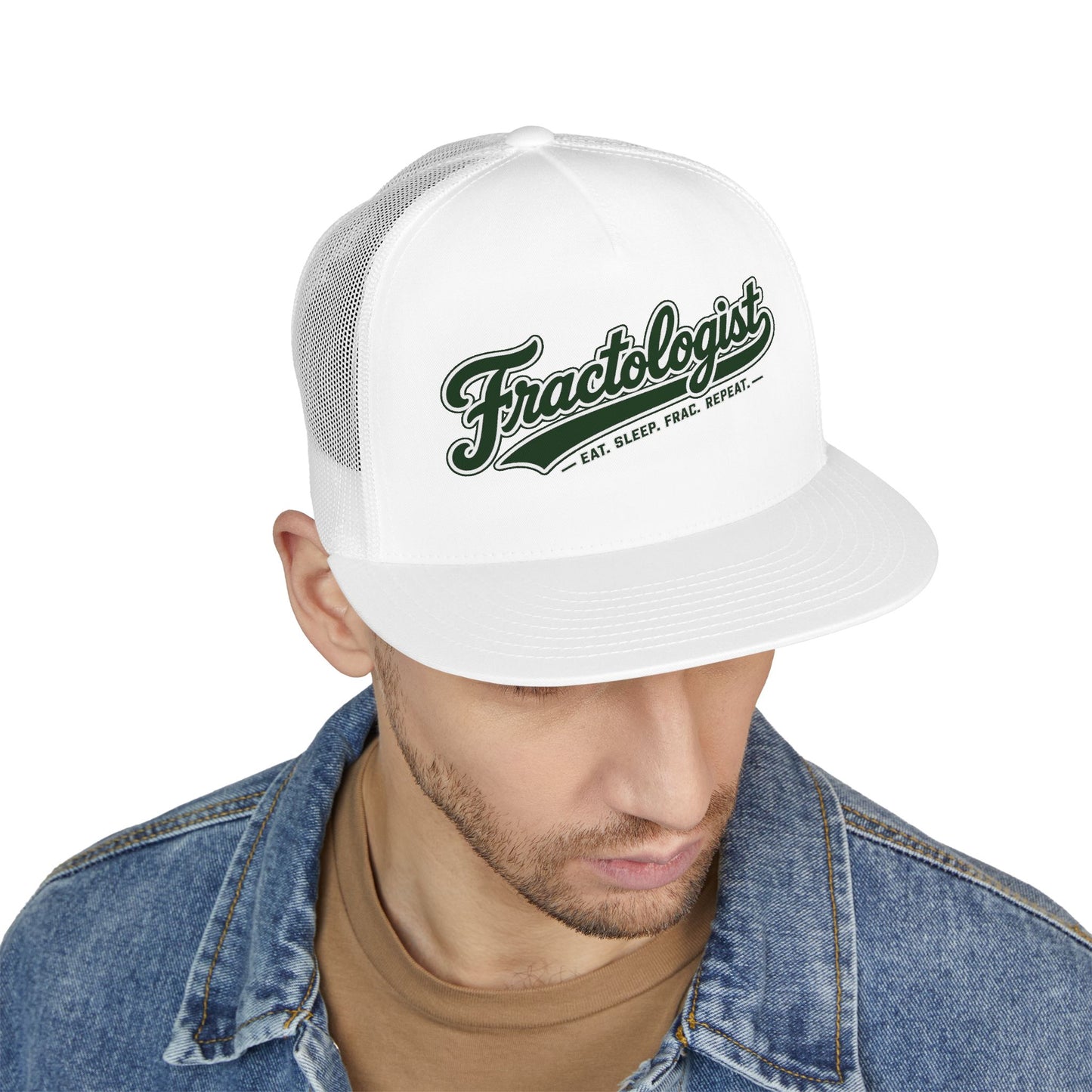 “Fractologist” Retro Script Mesh Snapback Hat (Eat. Sleep. Frac. Repeat.)