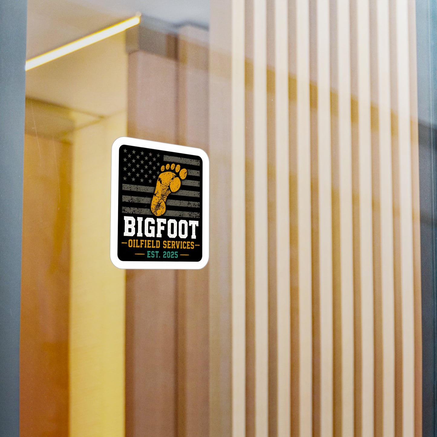 Bigfoot Oilfield Services - Vinyl Sticker — Vintage American Flag Footprint Design (Est. 2025)