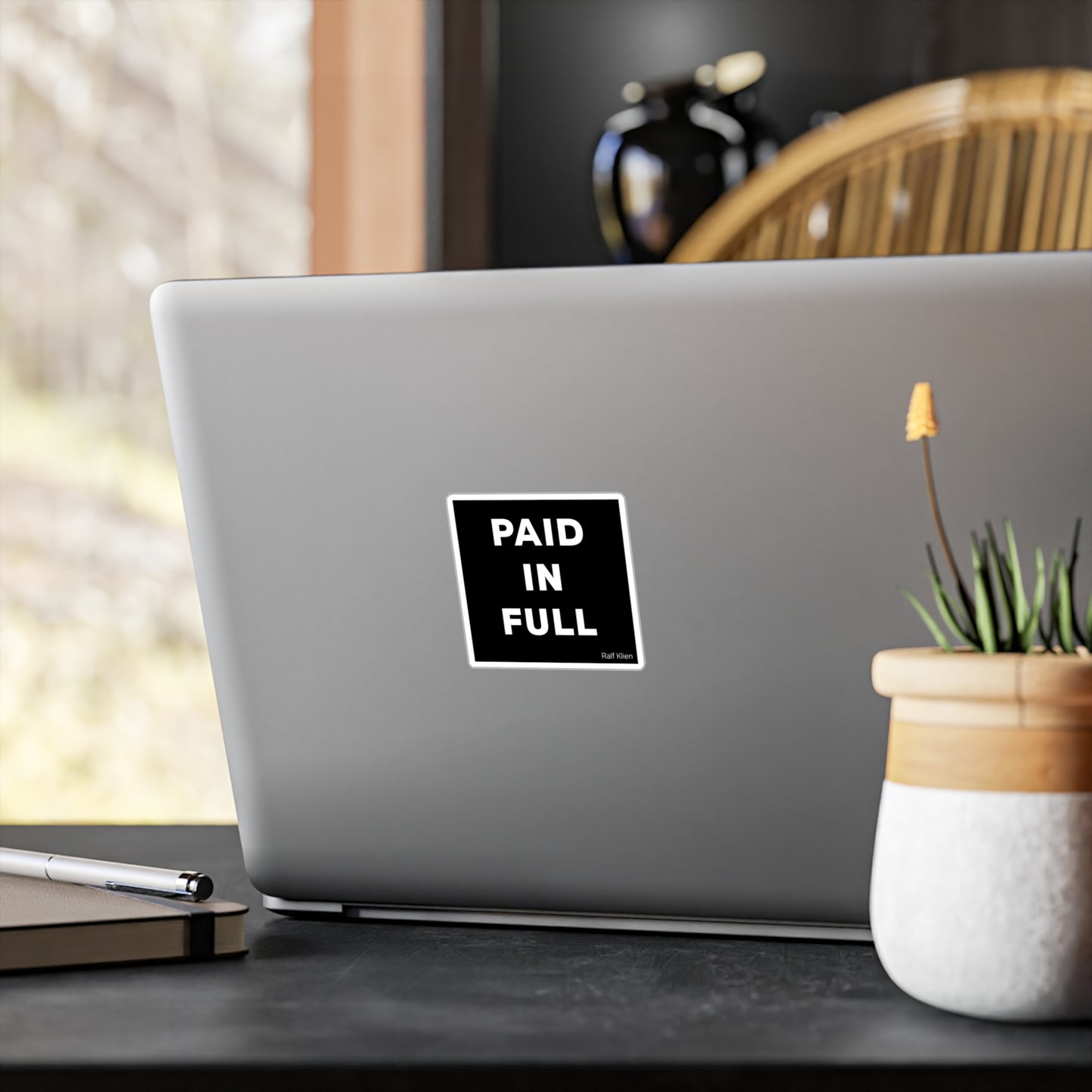 Paid In Full Vinyl Sticker — Bold Black Square Kiss-Cut Decal